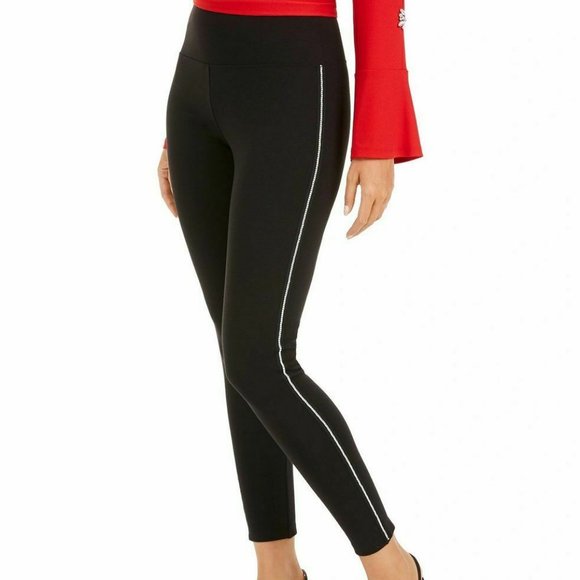 NWT! INC Black Shine Tuxedo Rhinestone Leggings - Picture 1 of 3